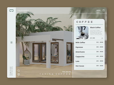 Web App - Coffee Shop - Bevareges Menu - Beach Vibes 3d 3d art 3d rendering beach vibe chatting coffee shop drink menu figma food menu graphic design ordering shipping ui ui design uxui vr app web app website