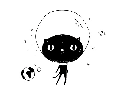 Catstronaut 2017 animals black cat earth homeless illustration newyear sketching space vintage