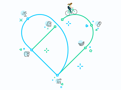 The Link Between Health and Happiness bike branding connected devices connected healht fitness fun health health care health coach healthmate heart illustraiton nutrition scales trackers uidesign visual design withings