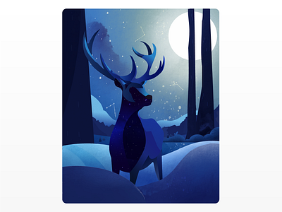 Magical deer 🦌 art blue dark deer design forest illustration magic night painting sky snow spirit stars vector