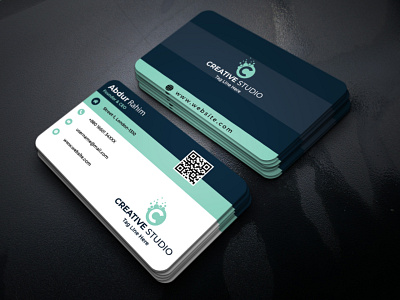 Business Card Design For Creative Studio black blue branding bu business card design gradient graphic design green logo vector