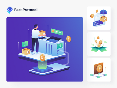 Pack Protocol - Illustrations 3d animation branding character character design colorful colorfully graphic design illustration isometric isometric illustration logo nft illustration nft market object ux