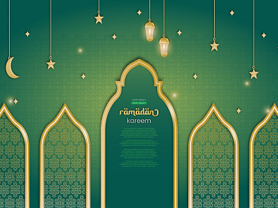 Vector design of green ramadan night full of simple sparklings golden