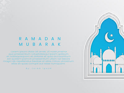 Ramadan greeting design with a simple mosque shaped paper cut background