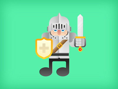 Questing Quaver: Knight armour cartoon character helmet knight music note quaver shield sword vector