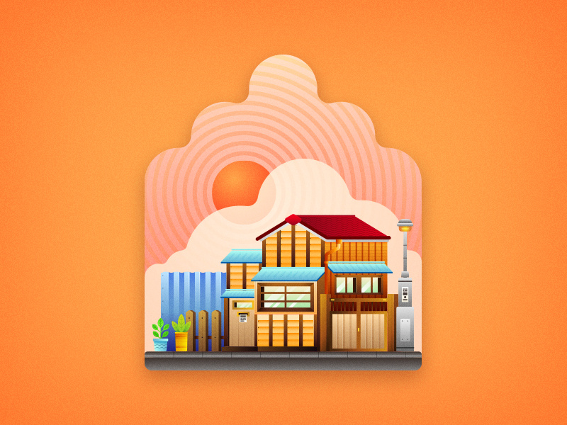 Japanese House home street sun cloud oriental asian japan japanese minimal vector house