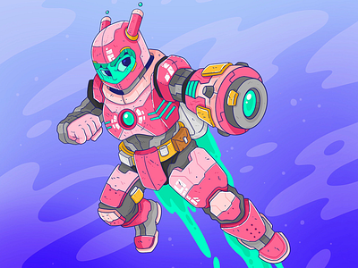 Cosmic Girl anime astronaut buster colourful cool cosmic cyberpunk girl gun illustration iron man ironman laser mech megaman robot rocket sci fi scifi space