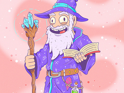 Wizard beard book cartoon character cloak crazy crystal fantasy funny funny character harry potter illustration magic magical procreate rick and morty staff wizard