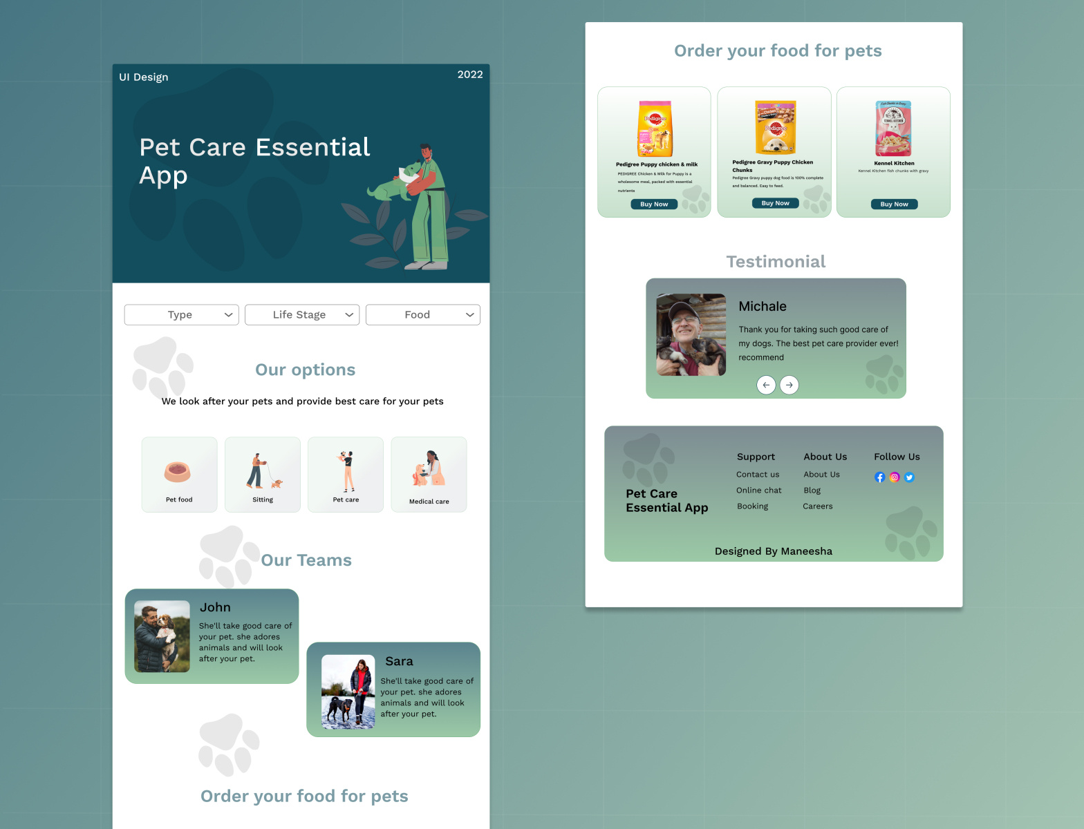 Pet Care Essential App site by Maneesha PU on Dribbble
