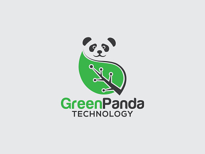 Green Panda Technology branding icon leaf logo panda technology