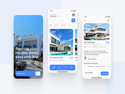 Blip - Mobile app for booking villas app design mobile app product design ui uiux ux visual design