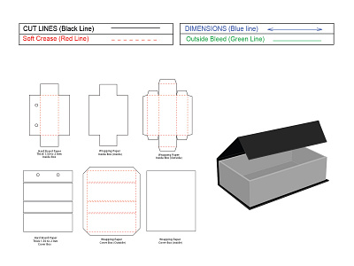 Magnet Lock Rigid box dieline template and 3D render arrow branding delivery design illustration luxaury box packaging vector