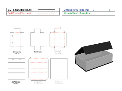 Magnet Lock Rigid box dieline template and 3D render
