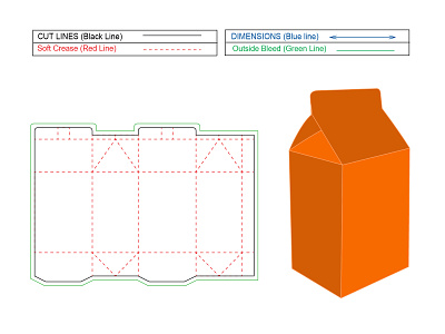 Milk box die cut lines, 3D render and milk carton box