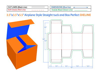 Airplane Style Straight tuck end box 3.5x3.5x5.5 inch box box die cut design dieline packaging packaging design straight tuck end box template tuck end box vector