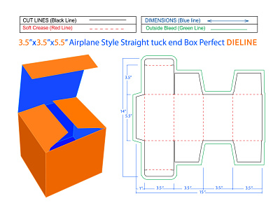 Airplane Style Straight tuck end box 3.5x3.5x5.5 inch