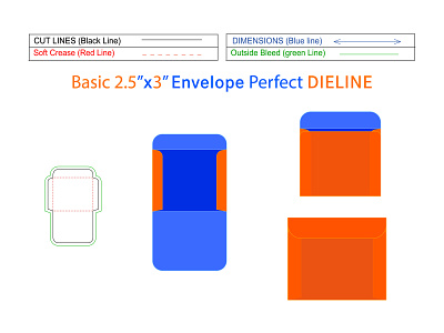 Basic envelope 2.5x3 inch die-line template box box die cut design dieline envelope illustration mail packaging packaging design vector