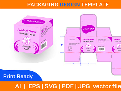 CREAM BOX SQUARE SIZE PACKAGING DESIGN box box die cut design dieline illustration packaging packaging design vector