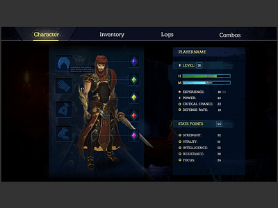 Character UI for a fantasy PC game app design computer game design game game ui illustration pc game ui uiux ux