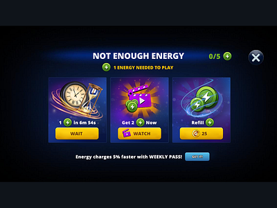 Billiard Game UI Pop-up "Not Enough Energy"