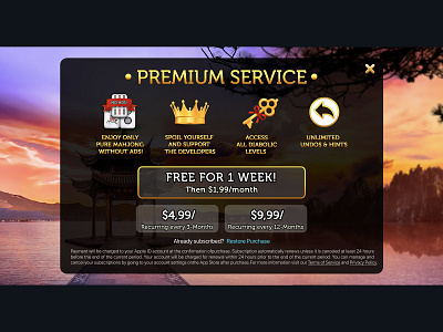 Mobile Game Pop-up "Premium Service" Subscription