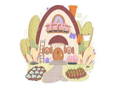 Rabbit house art character design illustration procreate