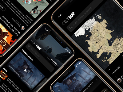 Preview app black dark design game of thrones got interface iphone xs map mobile prototype ui ui ux video player wiki wikipedia