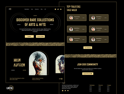 NFT MARKETPLACE arts collectors graphic design marketplace nft nft landing page nft website tokens user interface web3