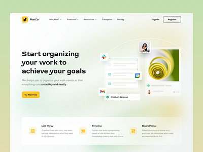 Task Management - Landing Page design erdeo freelance freelancer green hero header hero section landing page light popular site ui ui design ui ux user interface ux web web design website yellow