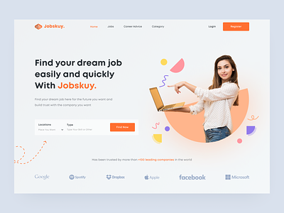 Job Finder - Landing Page bold image design full color graphic design job finder linked in orange ui ui design ui ux ux ux design