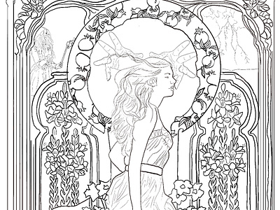 Persephone Art Nouveau design illustration procreate
