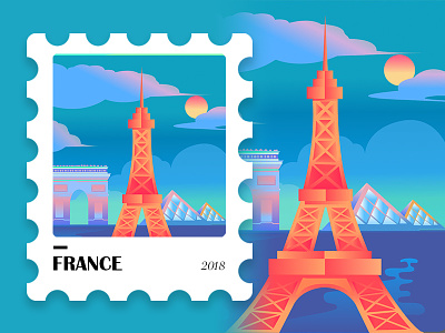 2 blue france illustrations stamp view 埃菲尔铁塔