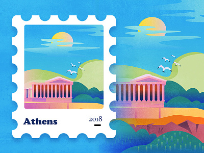 illustration of city athens blue city illustration stamp