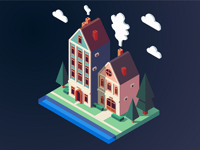 Isometric buildings amsterdam building city house illustration isometric town vector