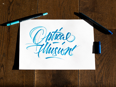 Optical Illusion brush and ink brush calligraphy brush script hand lettering