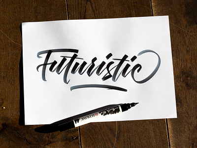 Futuristic brush and ink brush calligraphy brush script hand lettering