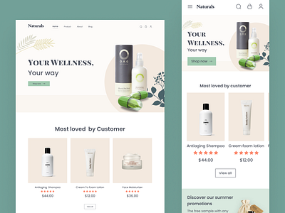 Naturals cosmetic products Website Design cosmeticproduct design figma landing page ui ux website