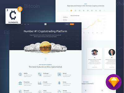 Crypto Elemento | Sketch Template bitcoin business cryptocurrency currency exchange digital currency digital payment system exchange finance investment market mining online