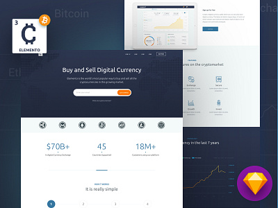 Crypto Elemento - Sketch Template bitcoin business cryptocurrency currency exchange digital currency digital payment system exchange finance investment market mining online