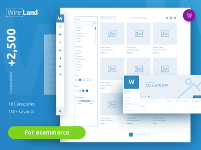 Wireframe UI Kit for E-commerce clean e commerce ecommerce filters megamenu minimalist shop simple stock store ui kit wireframe