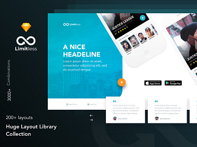 Limitless - Massive set of layouts and UI components for Sketch clean corporate ecommerce kit landing page modern multipurpose sketch startup ui ux website