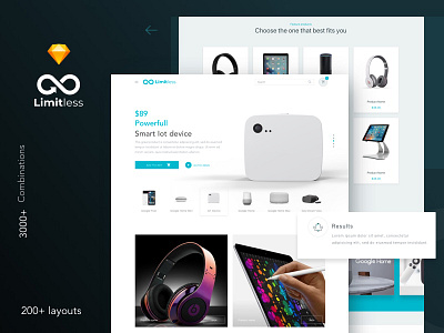 Limitless - Massive set of layouts and UI components for Sketch clean corporate ecommerce kit landing page modern multipurpose sketch startup ui ux website