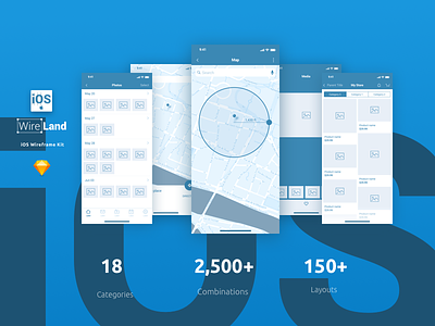 Wireland iOS Wireframe Kit - 144+ App Screens for Sketch
