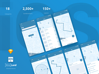 Map Wireframe Layouts for iOS app ios ios11 iphone 8 iphonex location map mobile ui ui kit ux wireframe kit