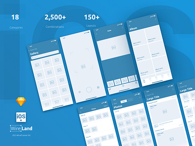 Gallery Wireframe Layouts for iOS gallery instagram ios ios11 iphone 8 iphonex mobile ui ui kit ux wireframe kit