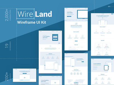 Wireframe UI Kit clean kit landing page multipurpose prototype sketch startup template ui ui kit ux website wireframe