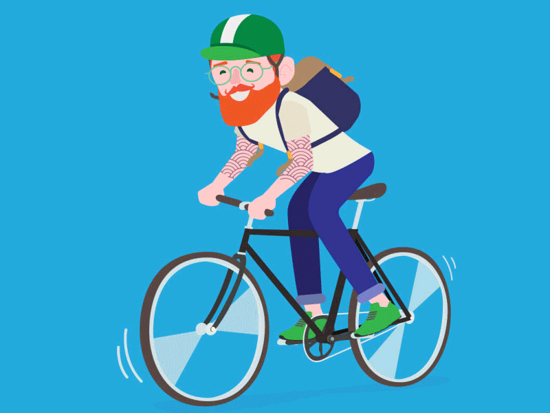 Hipster Biker 2d animation bike btw character illustration velo zurich