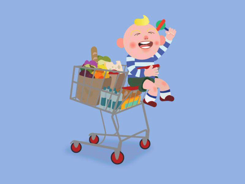 Baby in a cart 2d animation baby design illustration motion playingbaby supermarket