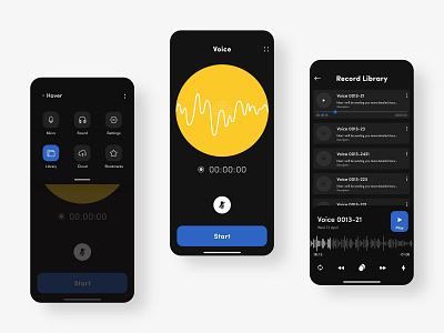 App Recorder app app design app ui application dark dark mode dark theme design icons interaction microphone minimal minimalism recorder sound ui ui design ux view