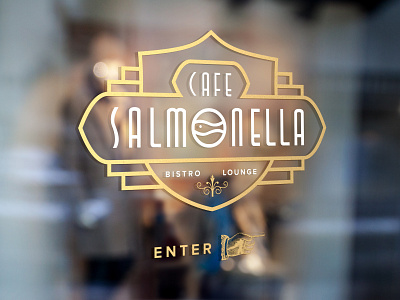 ASOUE: Cafe Salmonella Window Sign art deco badge black book branding gold great gatsby logo retro signage vintage